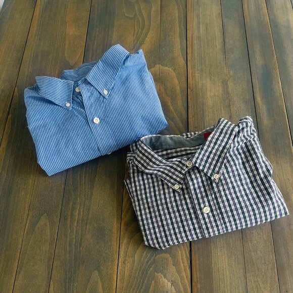 2 Pack IZOD Dress Shirts - Blue Check & Green Plaid Mens XXL (J7) C - Picture 1 of 9